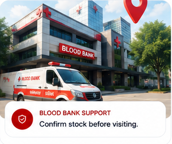 Blood bank building with support notice